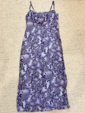 VINTAGE Lilac Floral Slip Long Dress with Black Slit